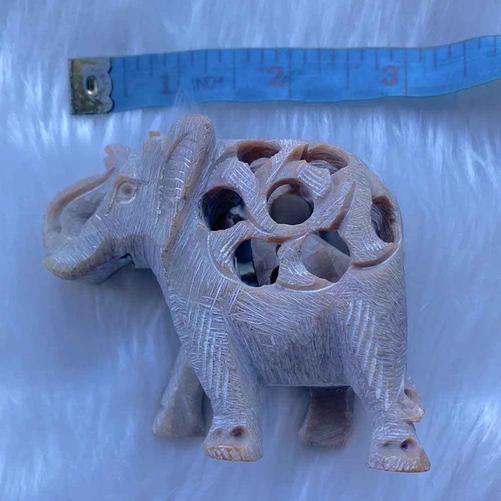 SOLD YEY !!  New Elephant Mother & Baby Inside Hand Carved Soapstone Pinkish - Picture 10 of 11
